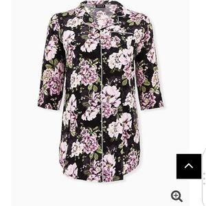 🆕BLACK FLORAL SATIN SLEEP TUNIC SHIRT